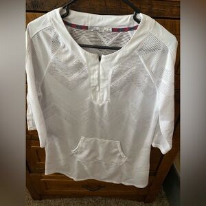 Prana mesh beach swim white cover up with kangaroo front pocket